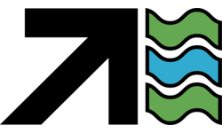 Das Bild zeigt ein Logo mit drei wellenförmigen Linien, wobei die obere und untere Linie grün und die mittlere Linie blau ist.